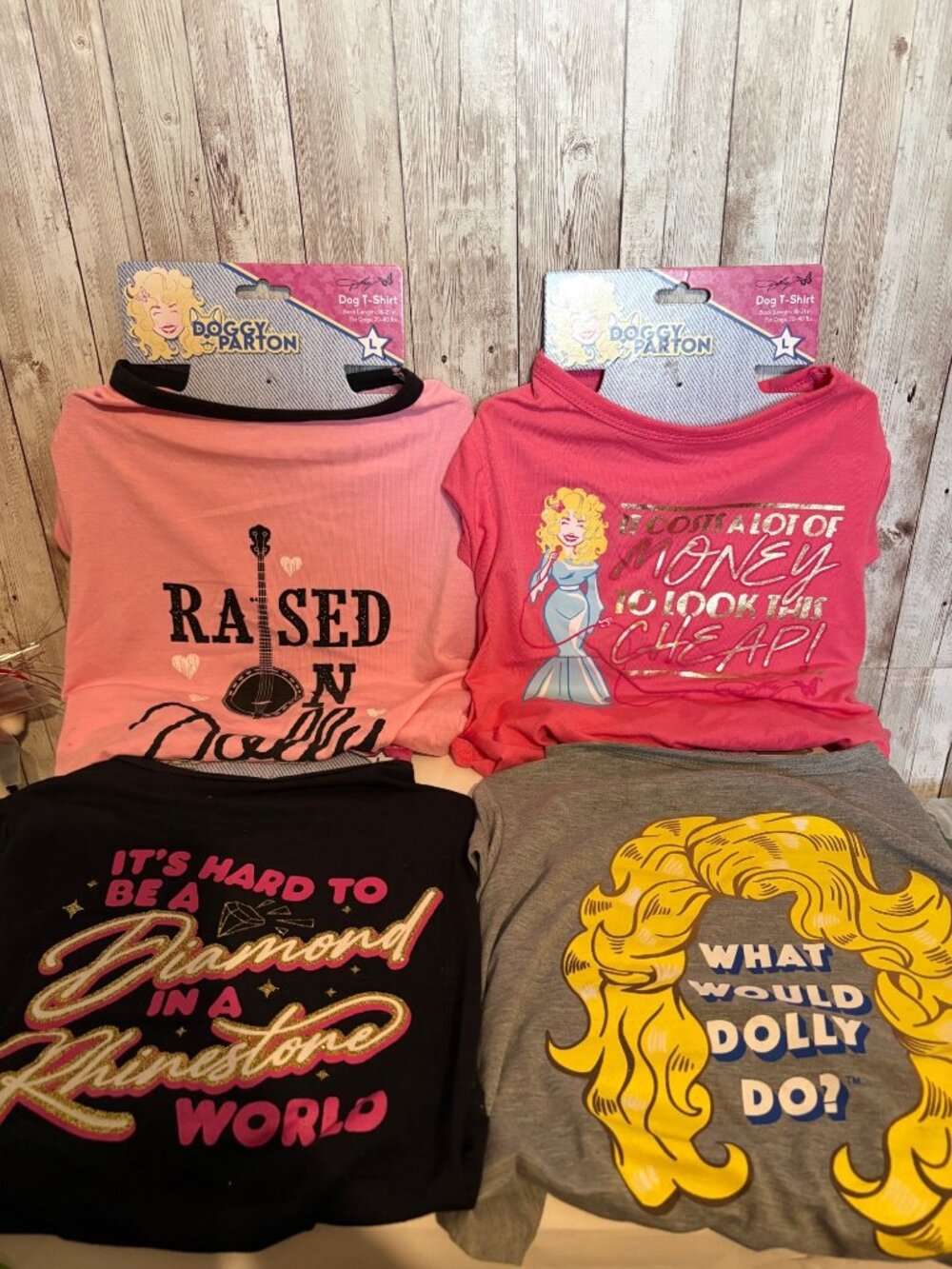Lot of 4 Doggy Dolly Parton Dog T-shirts Size Large (20 - 40 lbs.) Clothes Pet